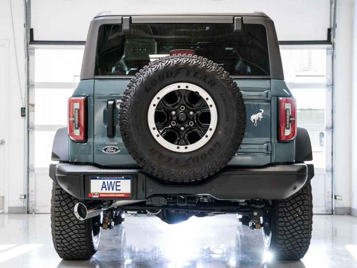 AWE 0FG 3" Catback Exhaust with BashGuard (2021-2025 Ford Bronco 2.3L / 2.7L) - Single 5" Chrome Silver Tip - 3015-22789