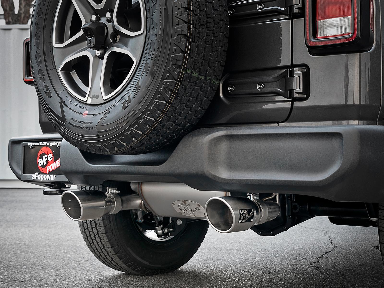 AFE Rebel Series Cat-Back Exhaust w/ Dual Polished Tip 409 Stainless Steel (2018-2021 Wrangler, Wrangler) - 49-48066-P