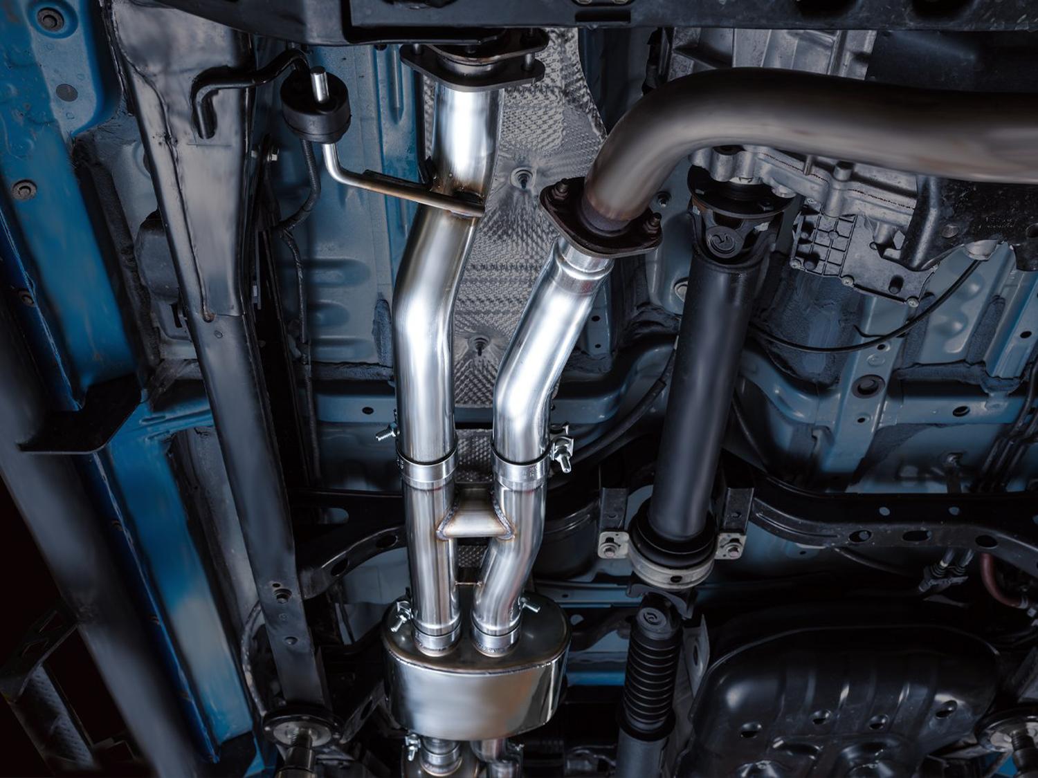 AWE 0FG Exhaust w/ Bashgaurd - Dual Diamond Black Tips (2016-2023 Tacoma 3.5L) - 3015-33826