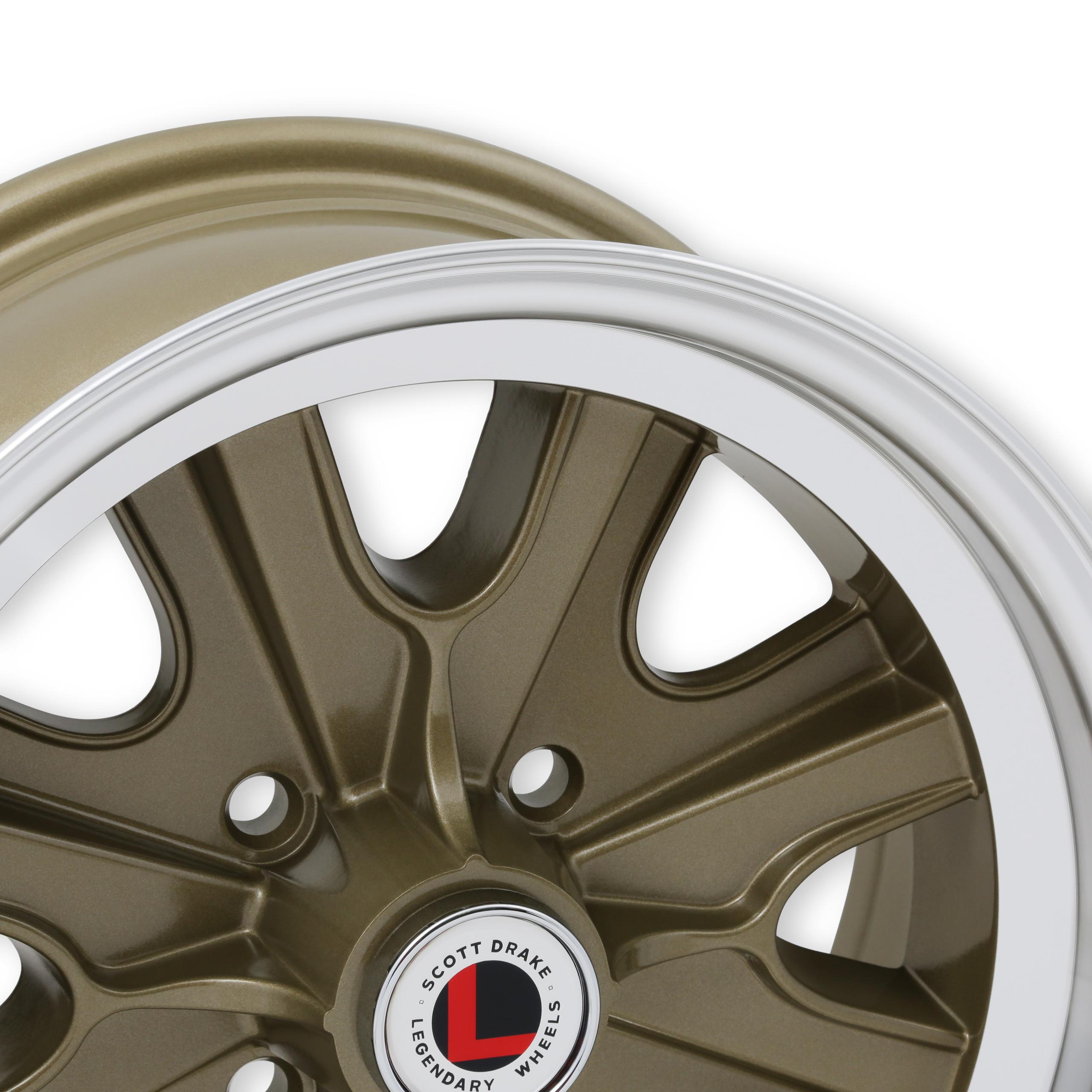 Legendary Wheels HB44 Wheel Series - 15 x 7 in. - 4 x 4.5 Bolt Pattern - 4.25 in. Backspacing - Aluminum - Gold Haze (1964-1973 Mustang Base, Mustang Grande) - LW90-50744F