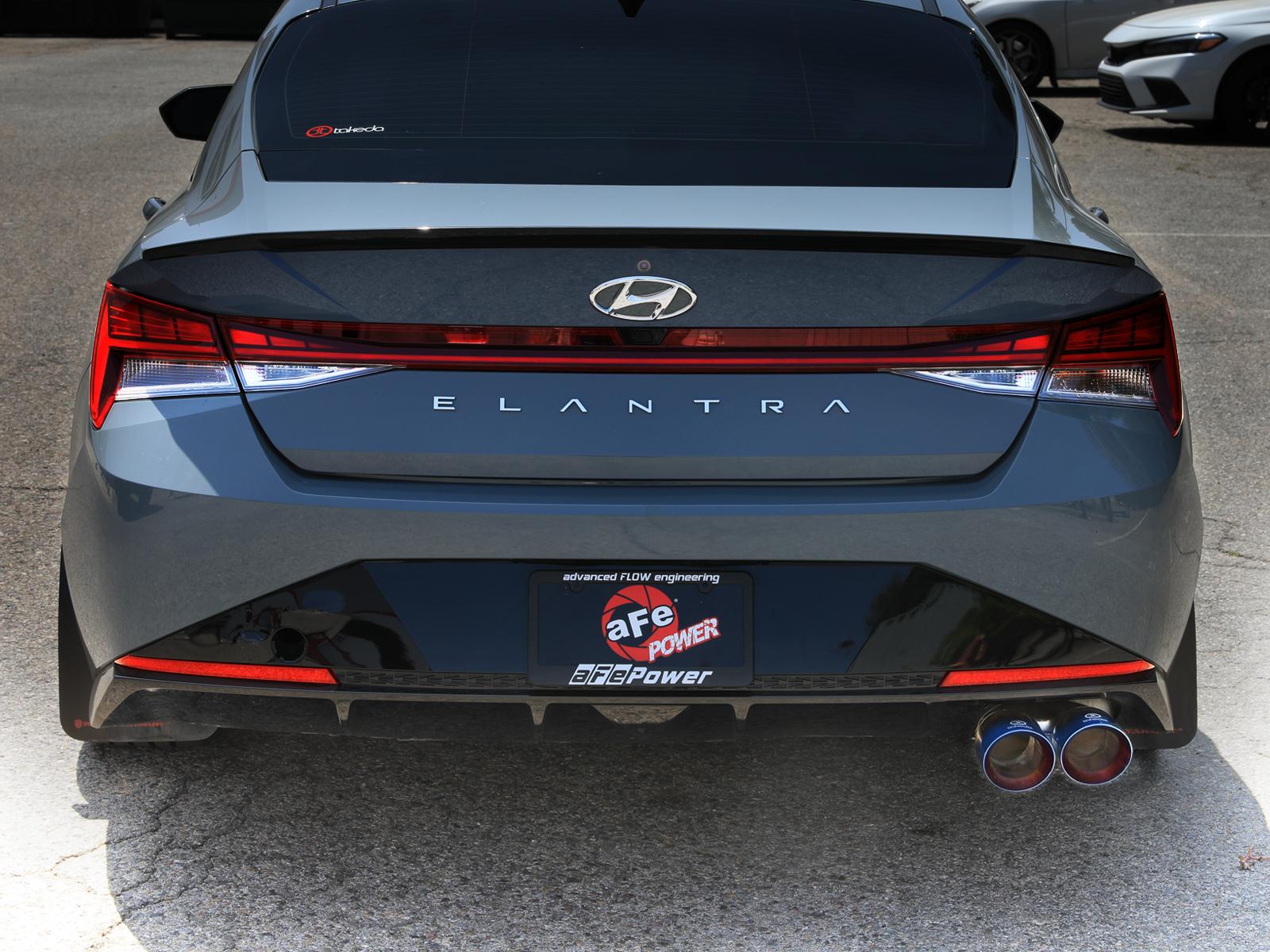 AFE Takeda 3 IN 304 Stainless Steel Axle-Back Exhaust w/ Blue Flame Tips (2021-2025 Elantra N Line) - 49-37045-L