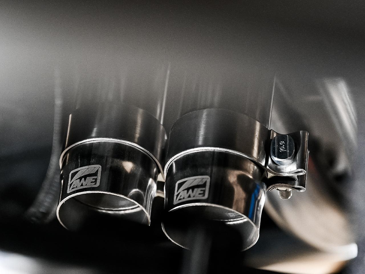 AWE 0FG Exhaust w/ Bashgaurd - Dual Diamond Black Tips (2016-2023 Tacoma 3.5L) - 3015-33826