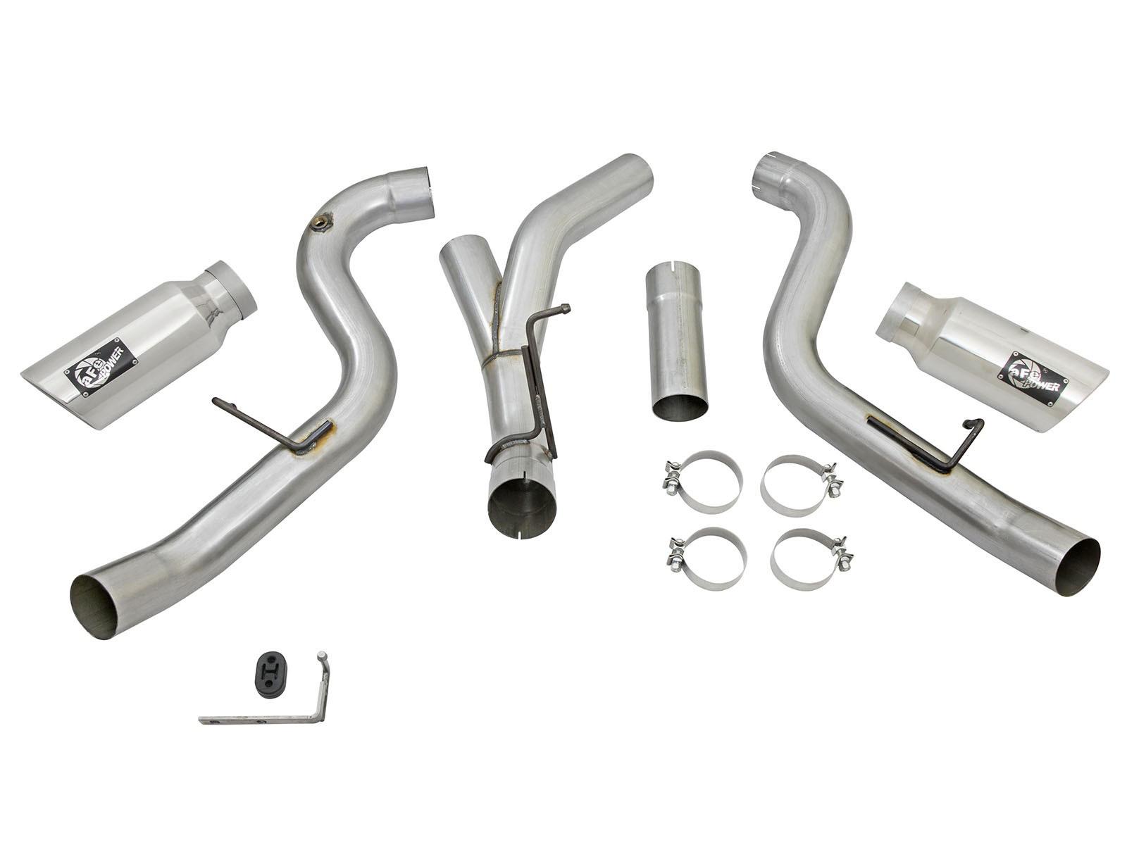 AFE Large Bore-HD 4 IN 409 Stainless Steel DPF-Back Exhaust System w/Polished Tip (2016-2016 Silverado 2500 HD, Silverado 3500 HD, Sierra 2500 HD, Sierra 3500 HD) - 49-44080-P
