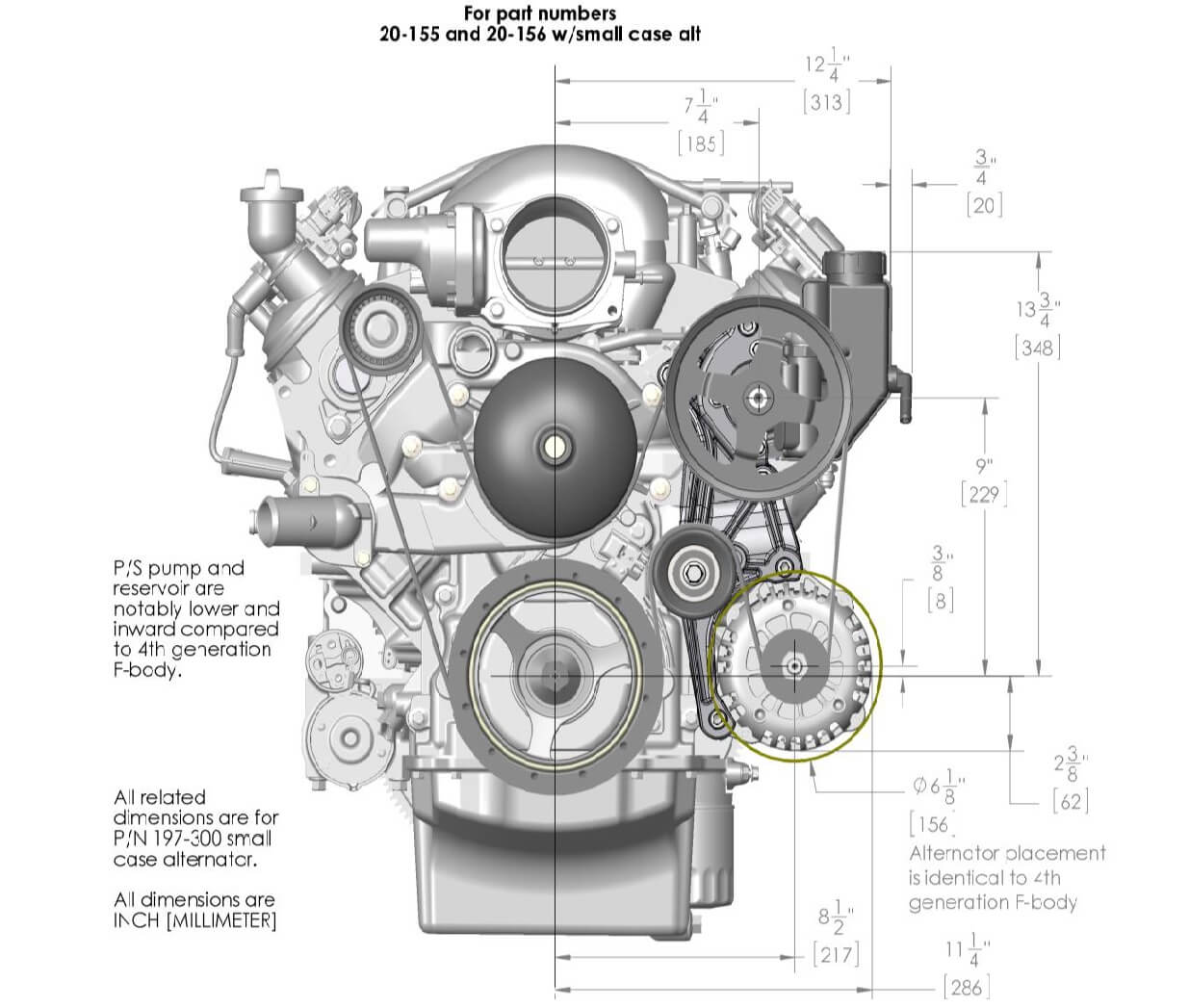Holley Low LS Drive System (Alt, P/S w/o A/C) Driver's Side.  - 20-156