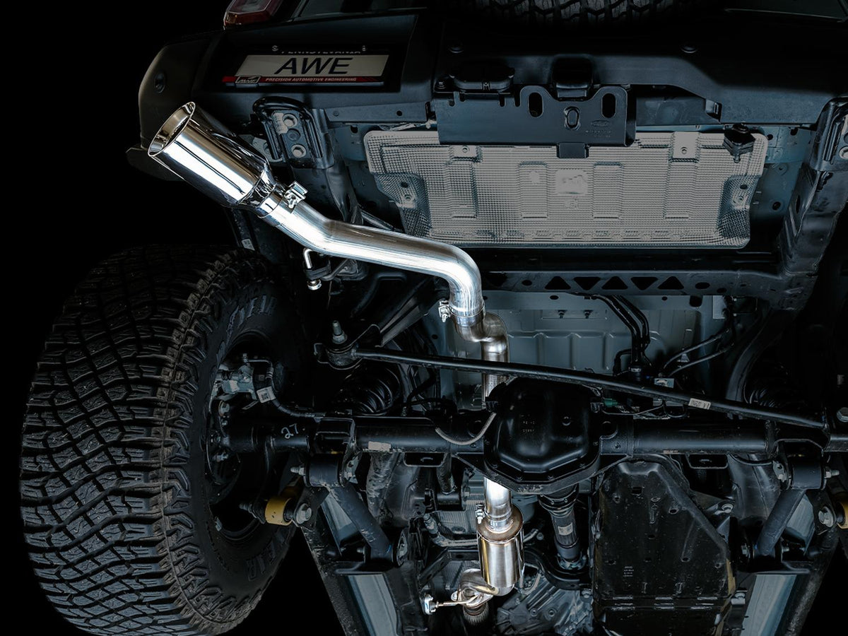 AWE 0FG 3" Catback Exhaust with BashGuard (2021-2025 Ford Bronco 2.3L / 2.7L) - Single 5" Chrome Silver Tip - 3015-22789