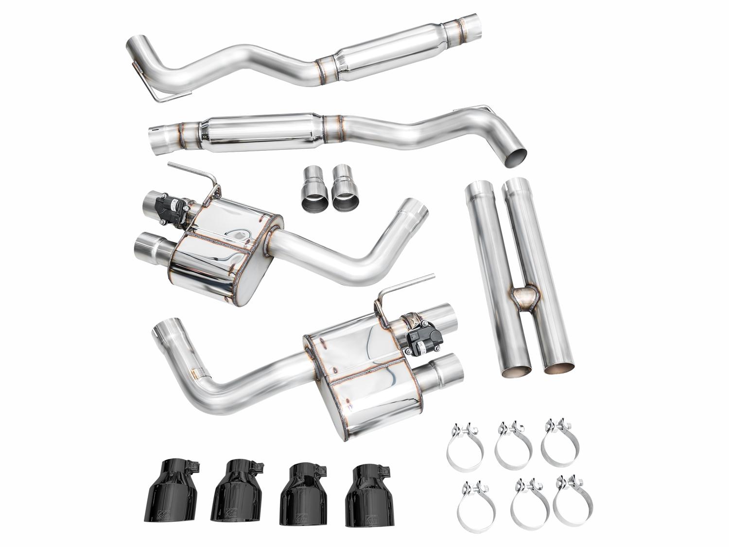 AWE SwitchPath Catback Exhaust - Quad Diamond Black Tips (2024-2026 Mustang GT) - 3025-43650