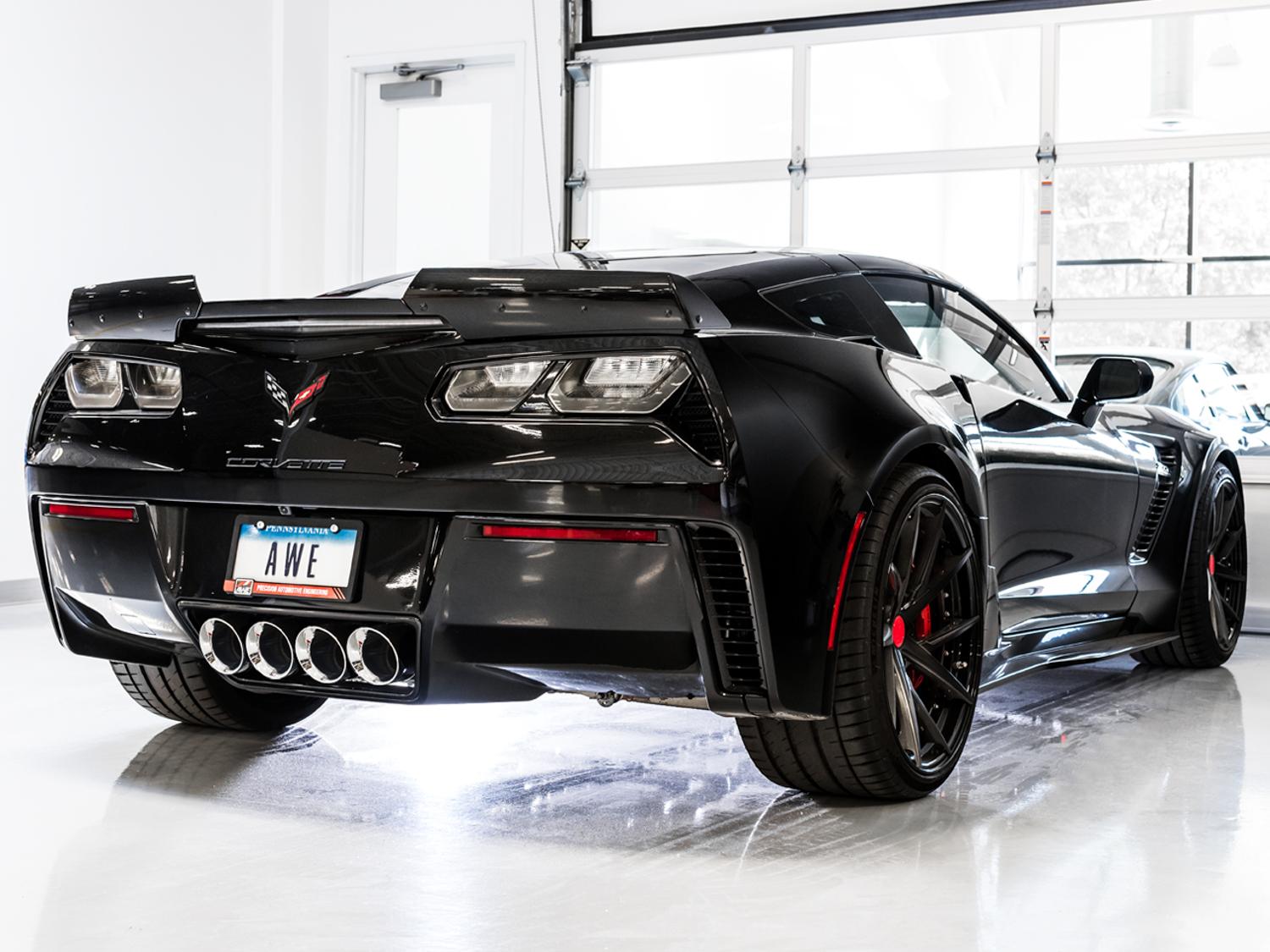 AWE Touring Edition Axleback Exhaust for C7 Corvette Stingray / Z51 / Grand Sport / Z06 / ZR1 -- Chrome Silver Tips (includes AWE AFM valve simulators) - 3015-42133