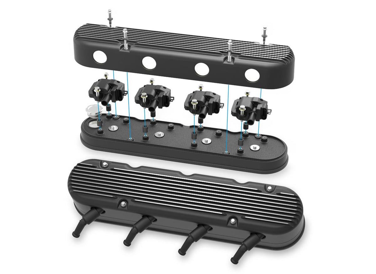 Holley 2-Pc LS Finned Valve Covers - Black Machined Finish.  - 241-182
