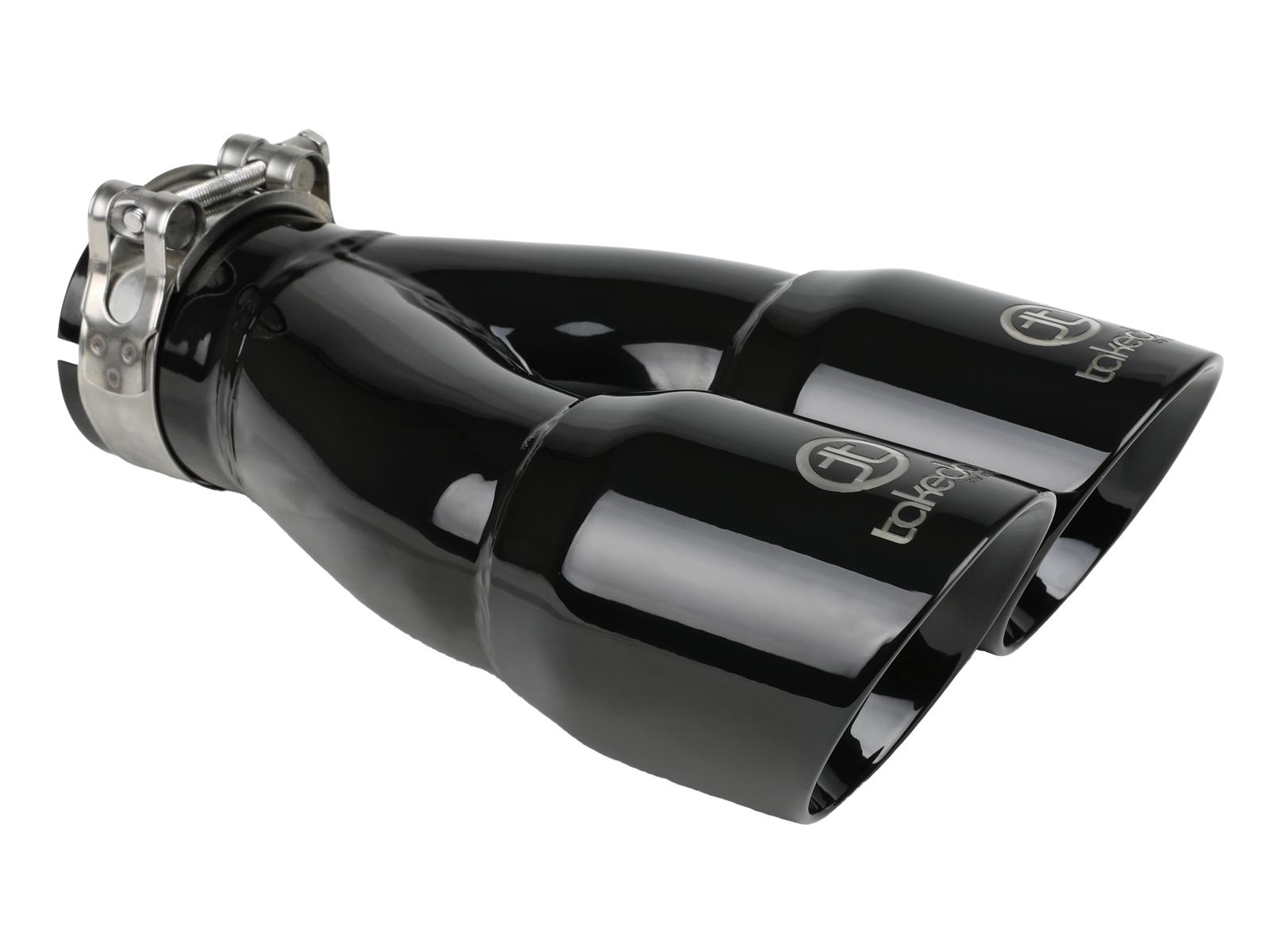 AFE Takeda 304 Stainless Steel Clamp-on Exhaust Tip Black (2-1/2 IN Inlet x 3 IN Dual Outlet x 9-1/2 IN L) - 49T25364-B10