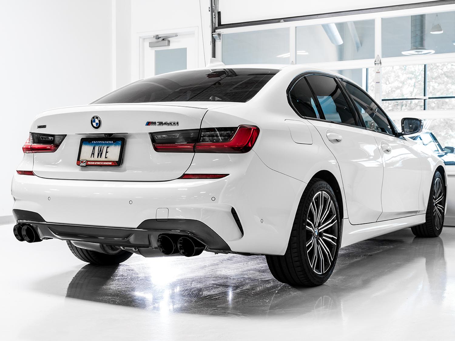 AWE Resonated Touring Edition Exhaust for G20 M340i - Diamond Black Tips (2019+ 3 Series) - 3015-43158