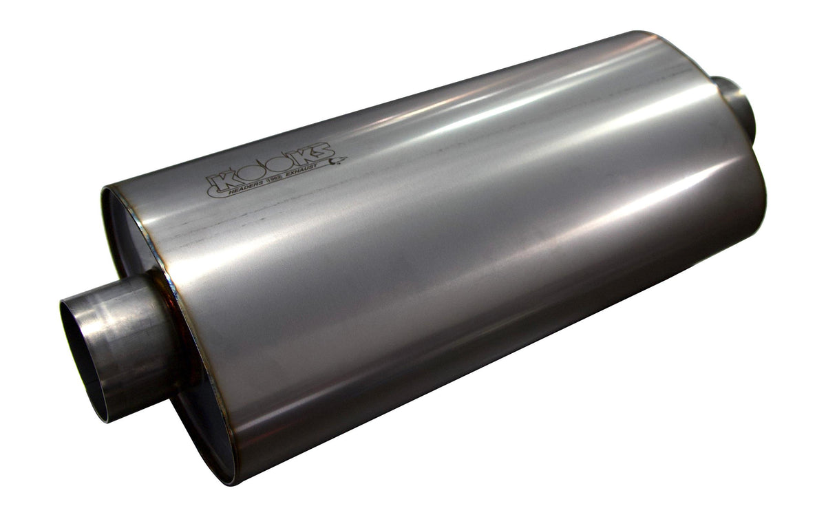 Kooks 3" Oval Center/Center Muffler 18" Long Body . Polished Stainless Steel. - MUF-019