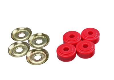 ENERGY SUSPENSION Shock Bushing Set - Red - Front And Rear - Shock Tower Bayonet End Style - OD 1 1/4 in. - 7/8 in. Nipple - ID 3/8 in. - w/4 Bushings/4 Washers - Performance Polyurethane - 9.8177R