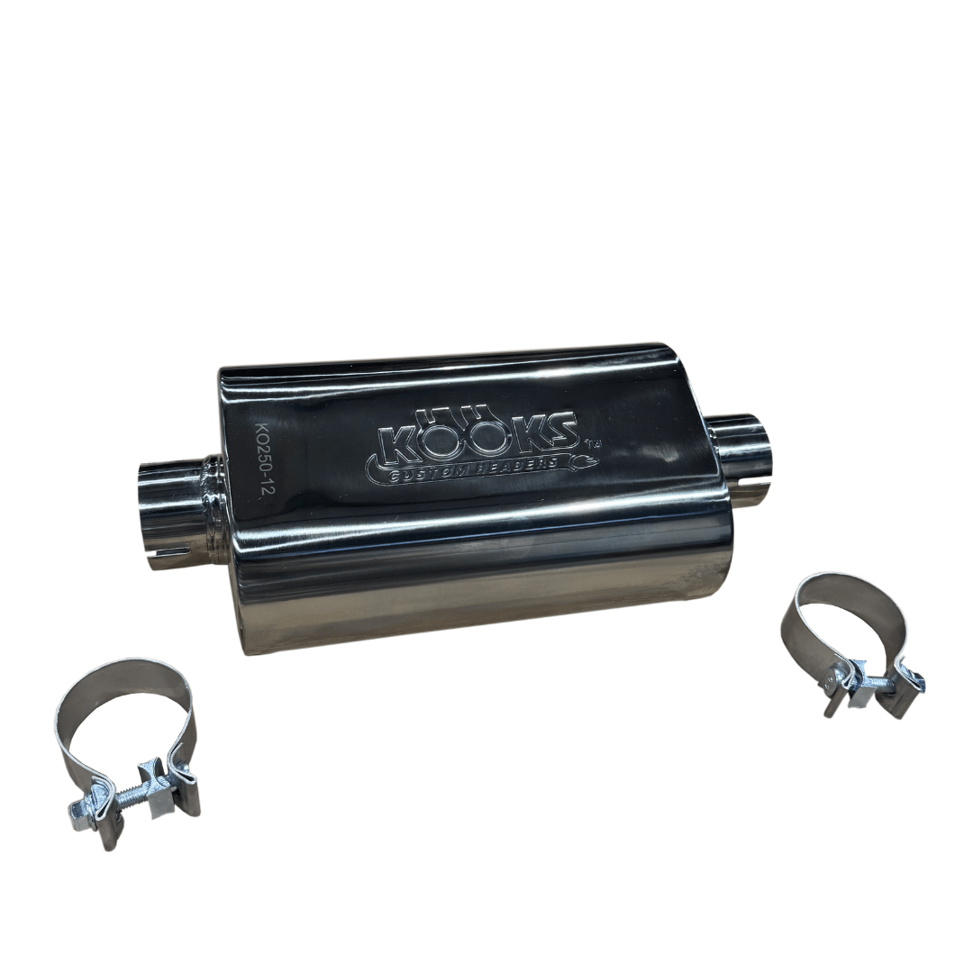 Kooks 2-1/2" Oval Clamp In Muffler 12" Long Body . Polished Stainless Steel. - KO250-12-CI