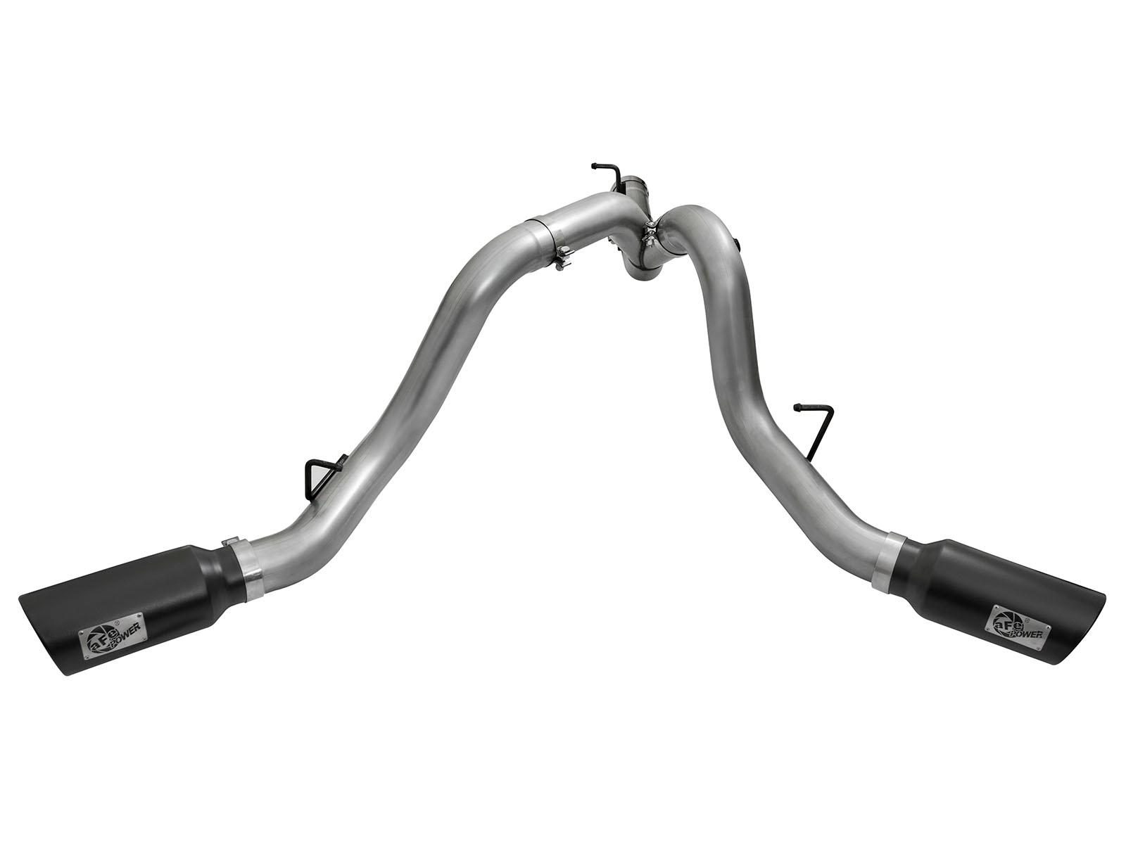 AFE Large Bore-HD 4 IN 409 Stainless Steel DPF-Back Exhaust System w/ Dual Black Tip (2016-2016 Silverado 2500 HD, Silverado 3500 HD, Sierra 2500 HD, Sierra 3500 HD) - 49-44080-B