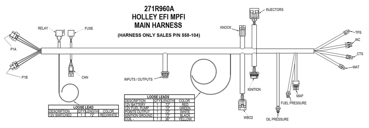 Holley Efi 558-104 Universal Mpfi Main Harness
