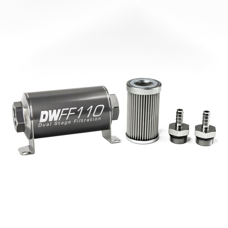 DeatschWerks 5/16 in, 10 micron, 110mm In-line fuel filter kit - 8-03-110-010K-516