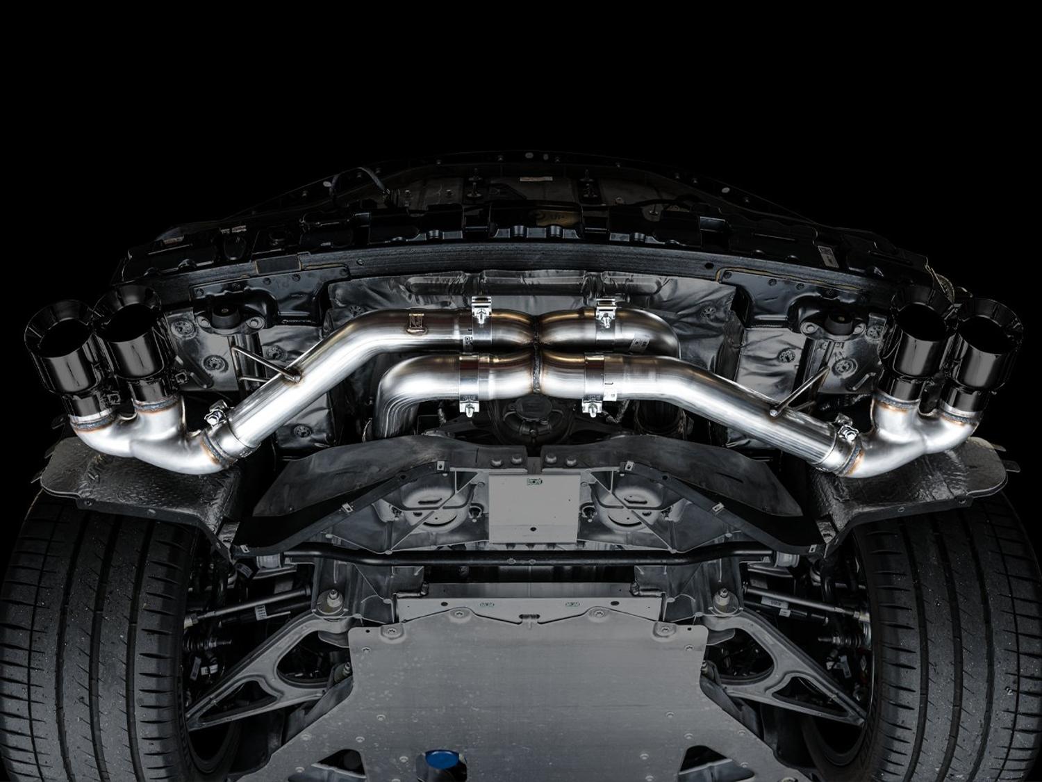 AWE Track Edition Exhaust - Quad Diamond Black Tips (2020-2024 Corvette C8) - 3020-43086