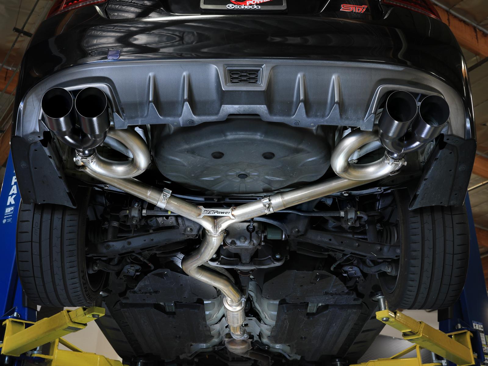 AFE Takeda 3 IN to 2-1/4 IN 304 Stainless Steel Cat-Back Exhaust w/ Black Tip (2015-2021 WRX , WRX STI) - 49-36810-B