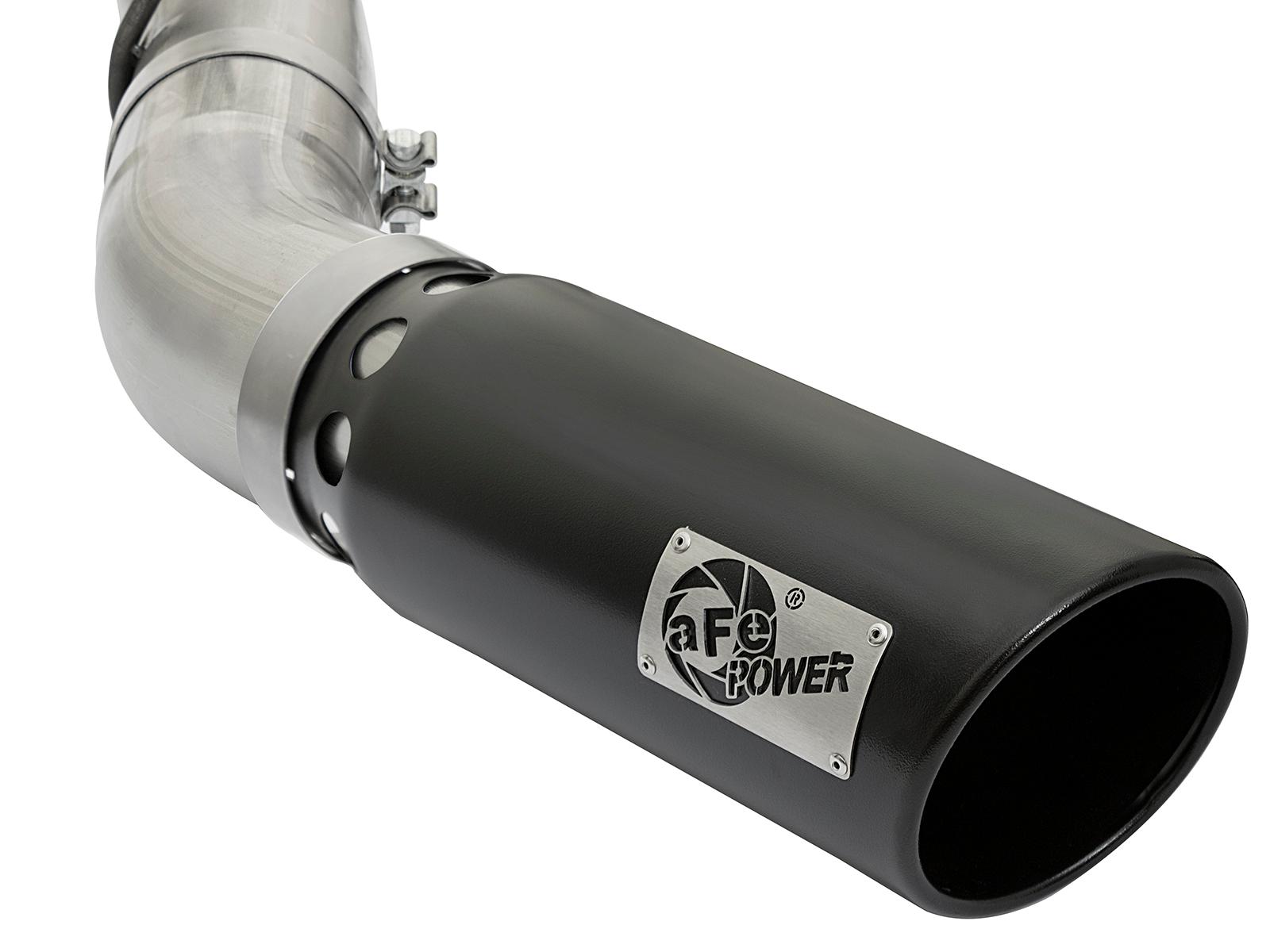 AFE Large Bore-HD 4 IN 409 Stainless Steel DPF-Back Exhaust System w/Black Tip (2017-2019 Silverado 2500 HD, Silverado 3500 HD, Sierra 2500 HD, Sierra 3500 HD) - 49-44085-B
