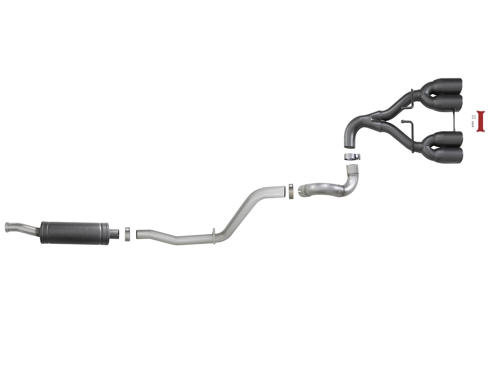 AFE Rebel Series Cat-Back Exhaust System w/ Quad Black Tip (2018-2021 Wrangler, Wrangler) - 49-38071-B