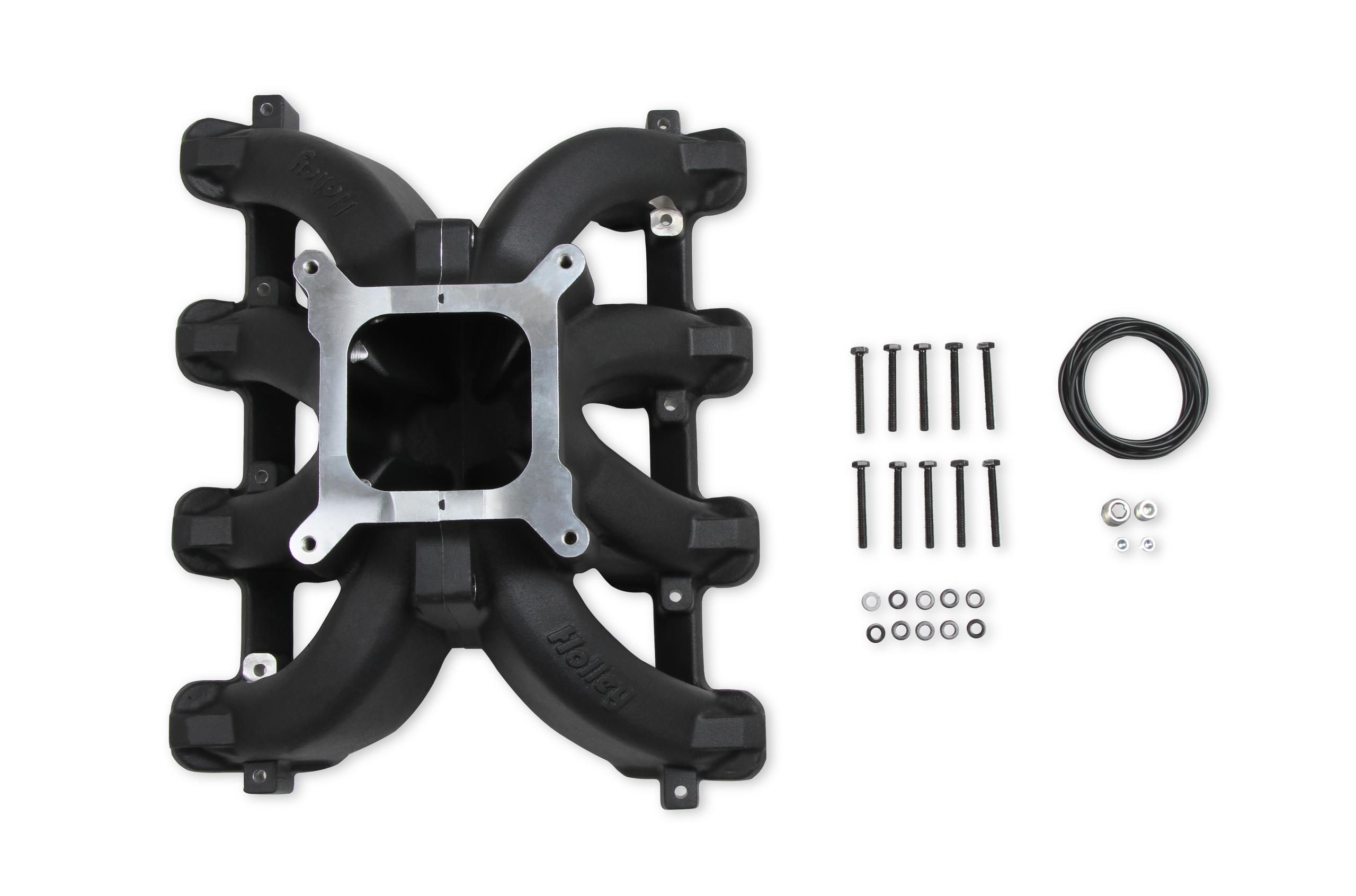 Holley Single Plane Split-Design Race Intake Manifold- GM LS1/LS2/LS6- Black.  - 300-256BK