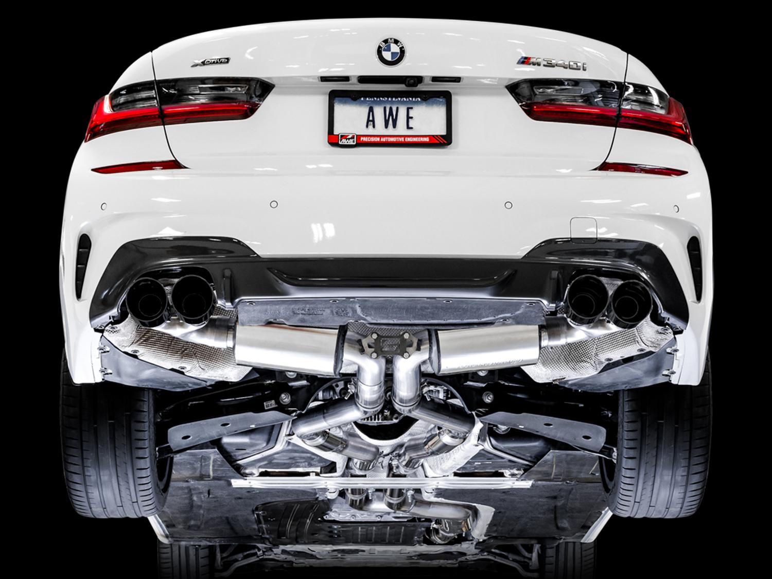 AWE Non-Resonated Touring Edition Exhaust for G20 M340i - Diamond Black Tips (2019+ 3 Series) - 3015-43156