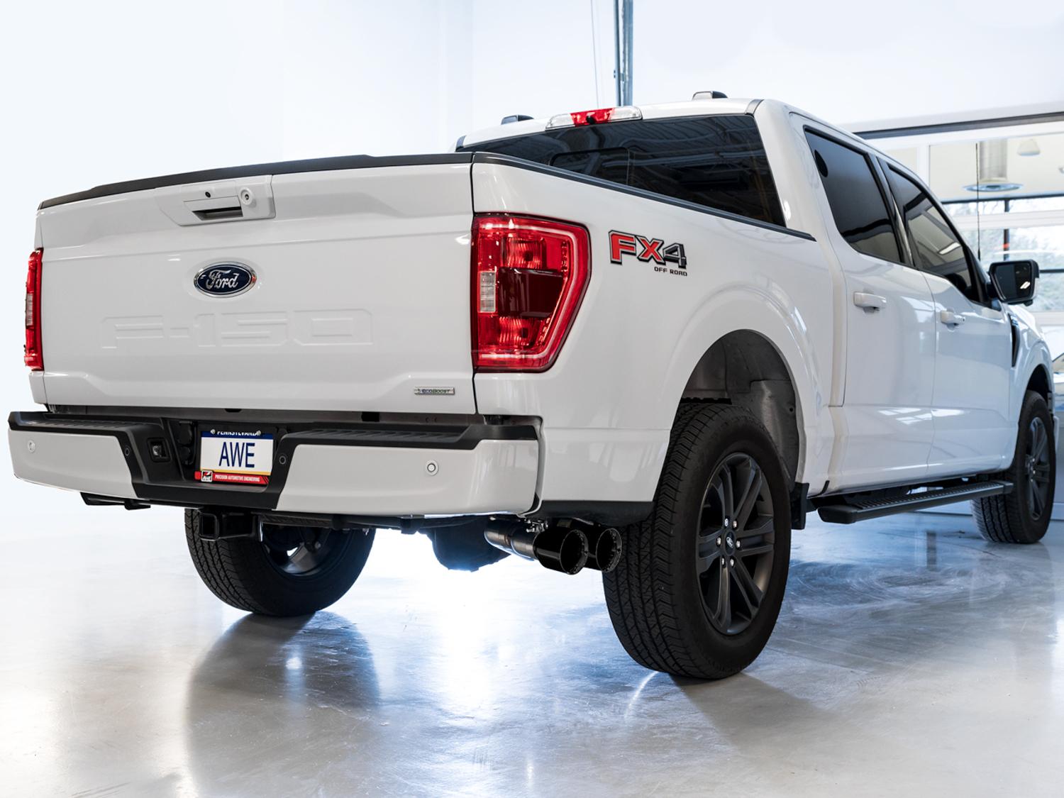 AWE 0FG 3" Dual Side Exit Catback Exhaust - 4.5" Diamond Silver Tips 2021-2025 F-150 2.7L / 3.5L / 5.0L) - 3015-23059