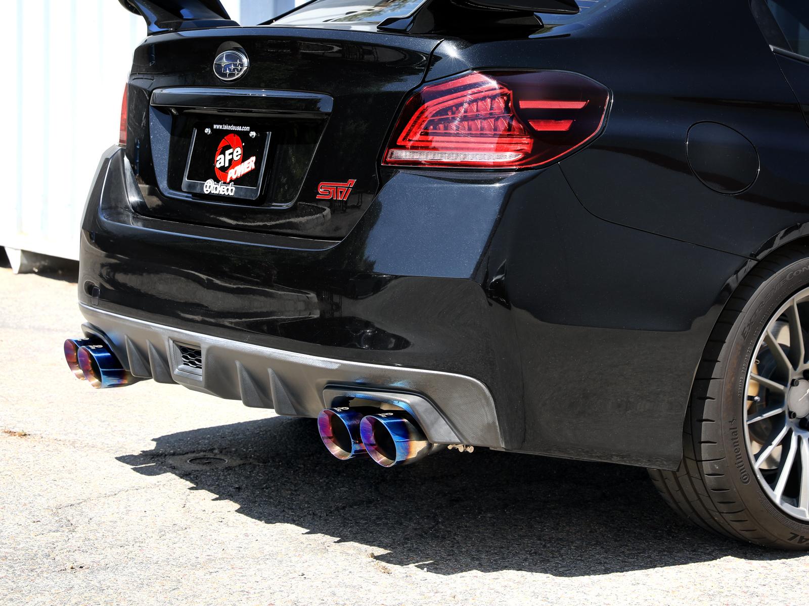 AFE Takeda 3 IN to 2-1/4 IN 304 Stainless Steel Cat-Back Exhaust w/ Blue Flame Tip (2015-2021 WRX , WRX STI) - 49-36810-L