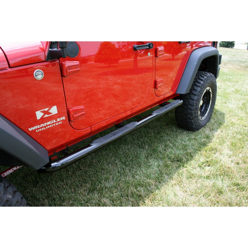 Rugged Ridge Tube Side Step Kit Round 3 Inch Black; 07-18 Jeep Wrangler 4 Door - 11590.06