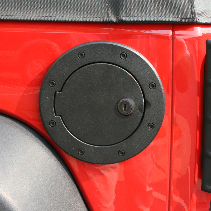 Rugged Ridge Gas Cap Door Locking Black Aluminum; 07-18 Jeep Wrangler Jk - 11425.06