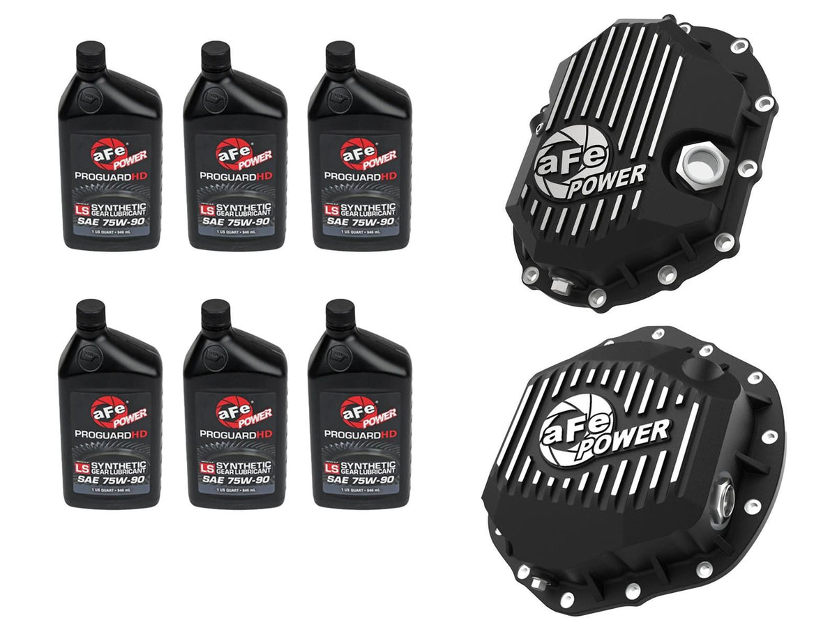 AFE Front & Rear Diff GUARD Package w/ Oil (2020-2025 Chevrolet, GMC Fitments) - 46-7708AB