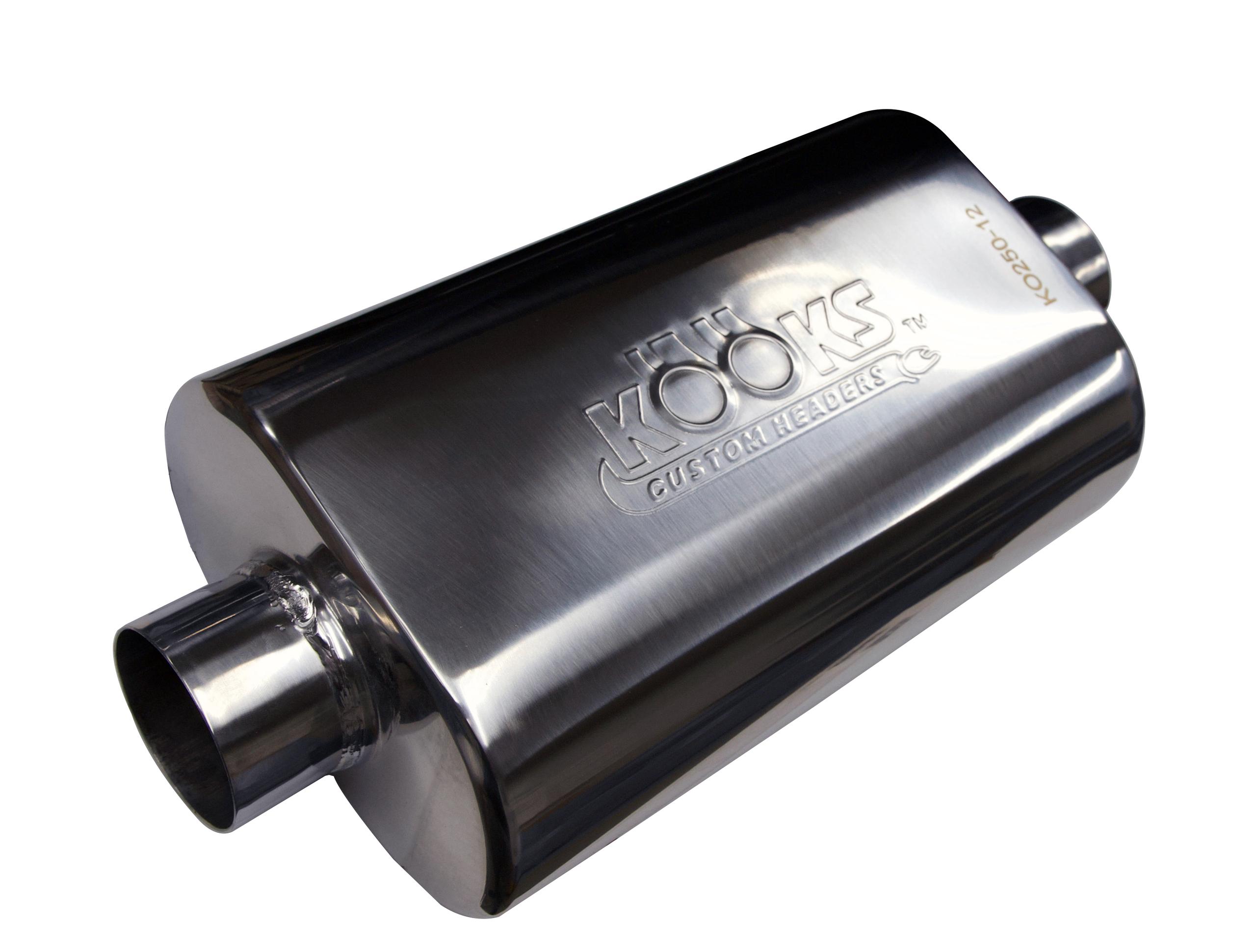 884499xx Kooks Headers KOO-KO250-12 Stainless Steel Polished Oval Muffler 4 x 8 x 12 Inch Long with 2.5 inch Center Entrance/Exit