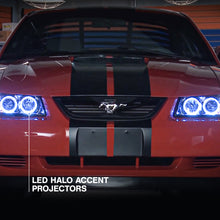 Raxiom 99-04 Ford Mustang Dual LED Halo Projector Headlights- Chrome Housing (Clear Lens) - 49114