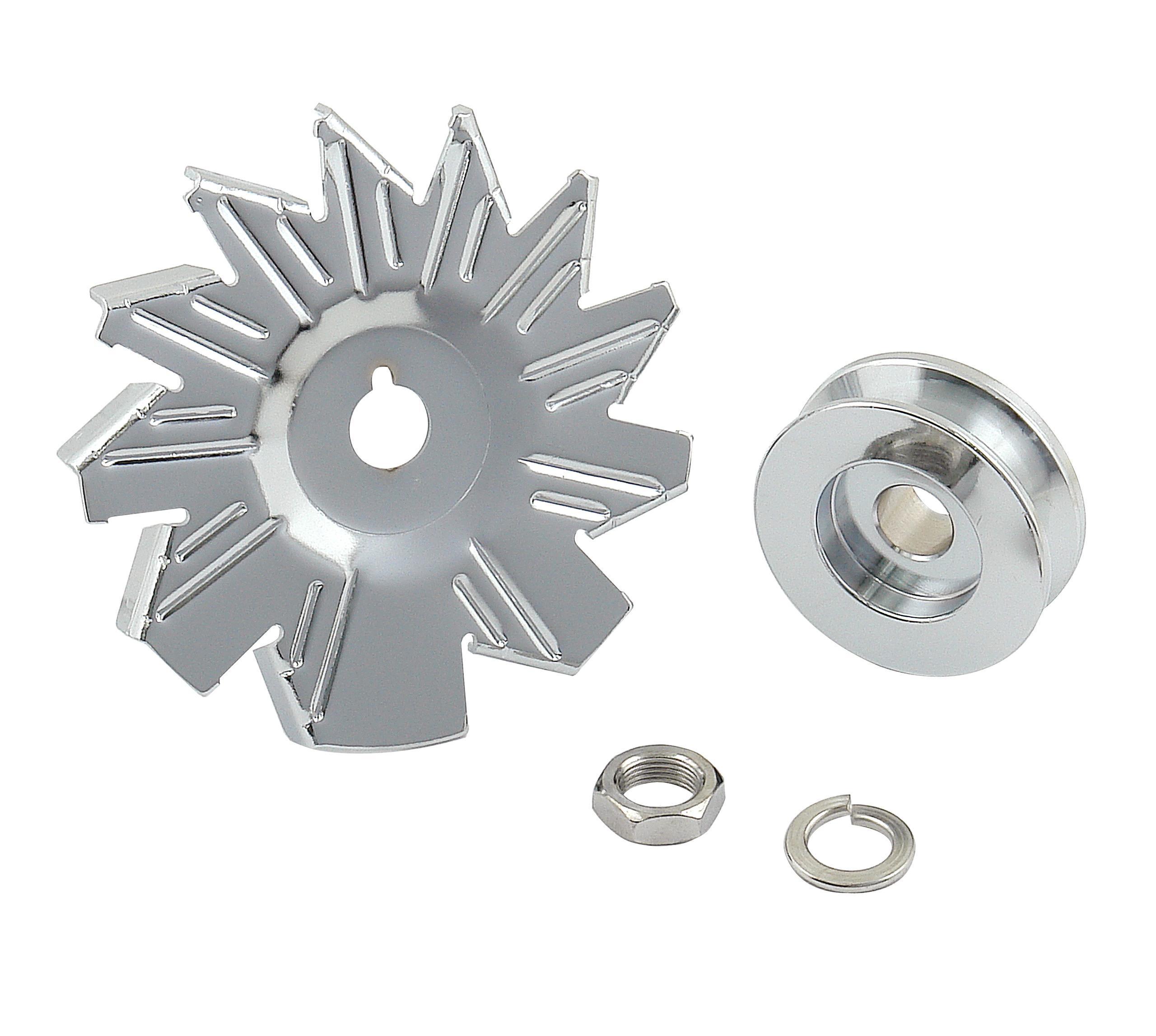 Mr. Gasket Chrome Alternator Fan &amp; Pulley - Chrome; GM/Ford.  - 6808