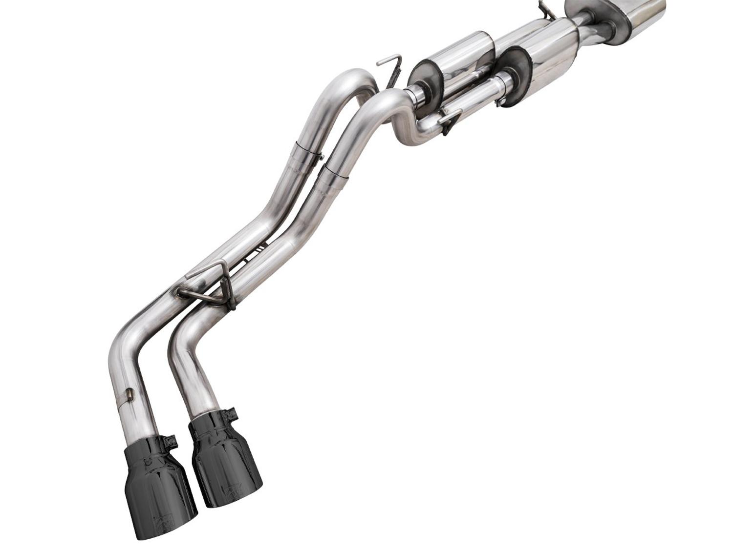 AWE 0FG Exhaust w/ Bashgaurd - Dual Diamond Black Tips (2016-2023 Tacoma 3.5L) - 3015-33826