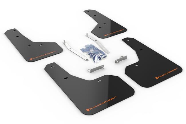 Rally Armor Black Mud Flap/Orange Logo (2019-2021 Forester) - MF52-UR-BLK/OR