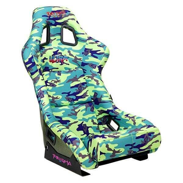 NRG FRP Bucket Seat PRISMA- Green Camo edition in vegan material with Green pearlized back plus phone pockets. (Large) - FRP-302-GIJ