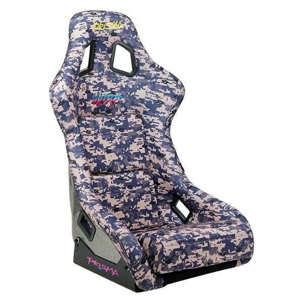 NRG FRP Bucket Seat PRISMA- Digital Camo Edition in vegan mateirla with Silver pealized black plus phone pockets. (Large) - FRP-302-STORM