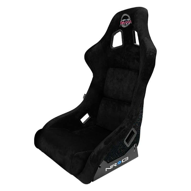 NRG FRP Bucket Seat PRISMA Edition with pearlized back. All Black alcantara vegan material w/ phone pockets. (Large) - FRP-302BK-PRISMA