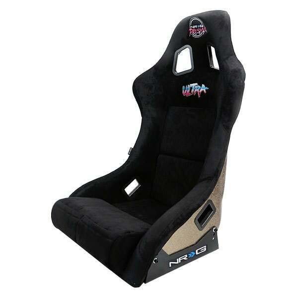 NRG FRP Bucket Seat ULTRA Edition with peralized back, Black alcantara material, phone pockets and special ultra embroidery (Large) - FRP-302BK-ULTRA