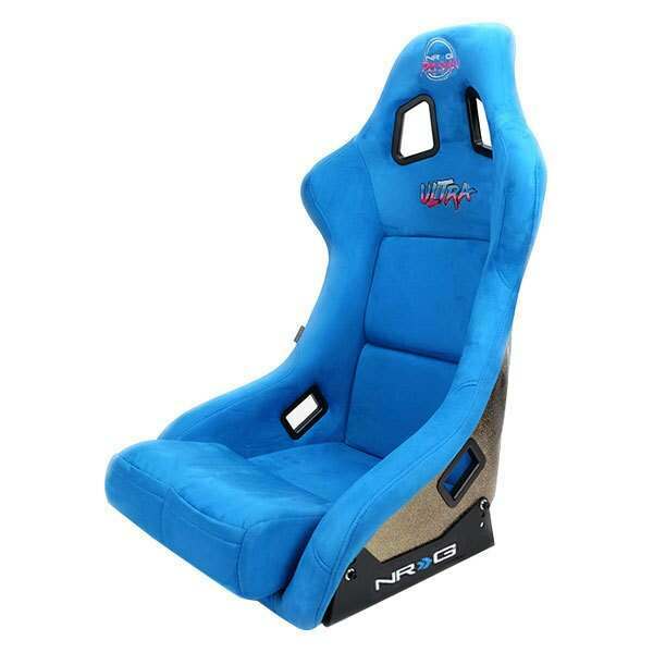 NRG FRP Bucket Seat ULTRA Edition with peralized back, Blue Alcantara material, phone pockets and special ultra embroidery (Large) - FRP-302BL-ULTRA
