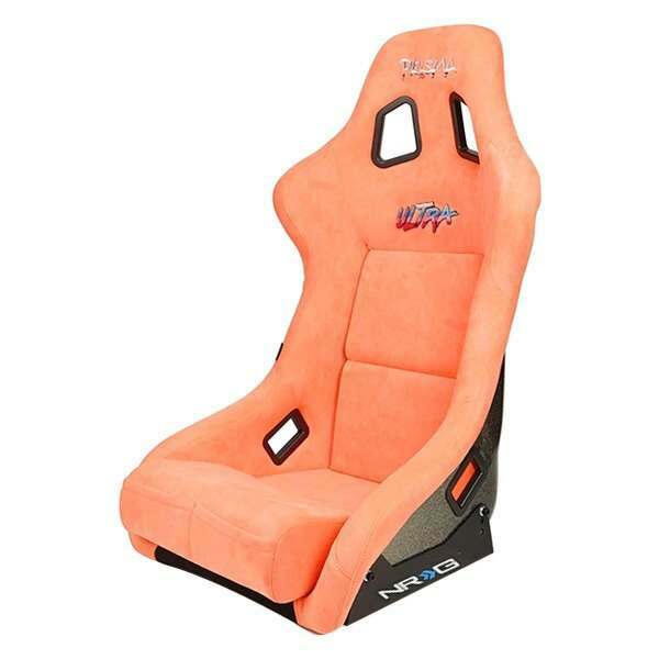 NRG FRP Bucket Seat ULTRA Edition with Grey peralized back, Peach vegan micro fiber material, phone pockets and special ultra embroidery (Large) - FRP-302PH-ULTRA