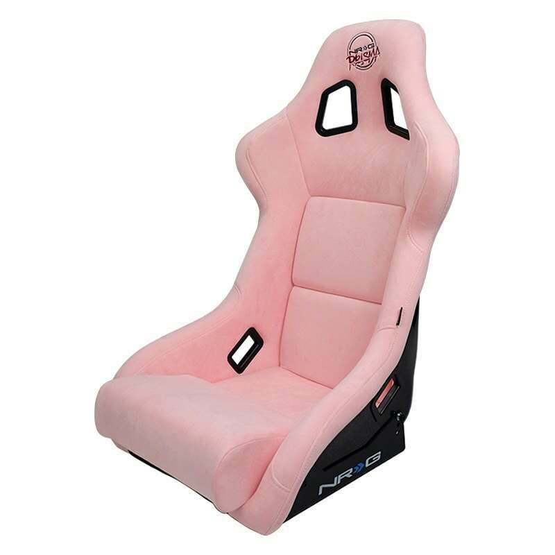 NRG FRP Bucket Seat PRISMA Edition with pearlized back. All Pink alcantara vegan material w/phone pockets. (Large) - FRP-302PK-PRISMA