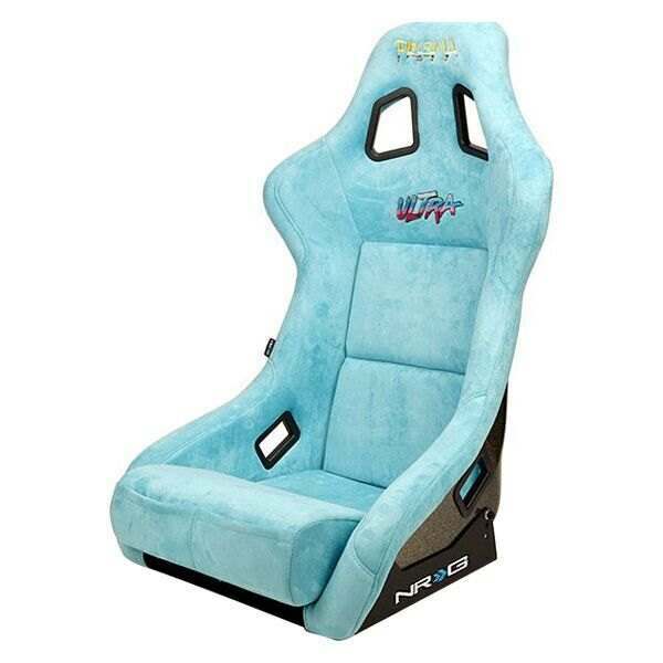 NRG FRP Bucket Seat ULTRA Edition with Grey peralized back, Teal vegan micro fiber material, phone pockets and special ultra embroidery (Large) - FRP-302TL-ULTRA