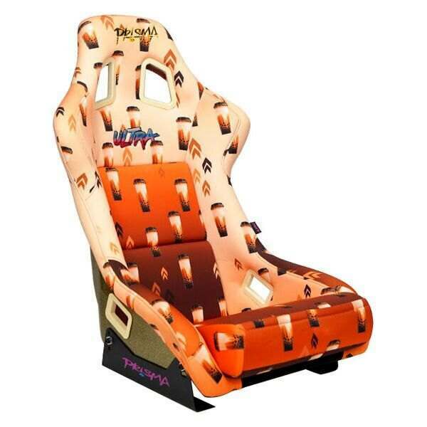 NRG FRP Bucket Seat PRISMA- Boba Edition in vegan mateirla with Gold pealized black plus phone pockets. (Medium) - FRP-303-BOBA
