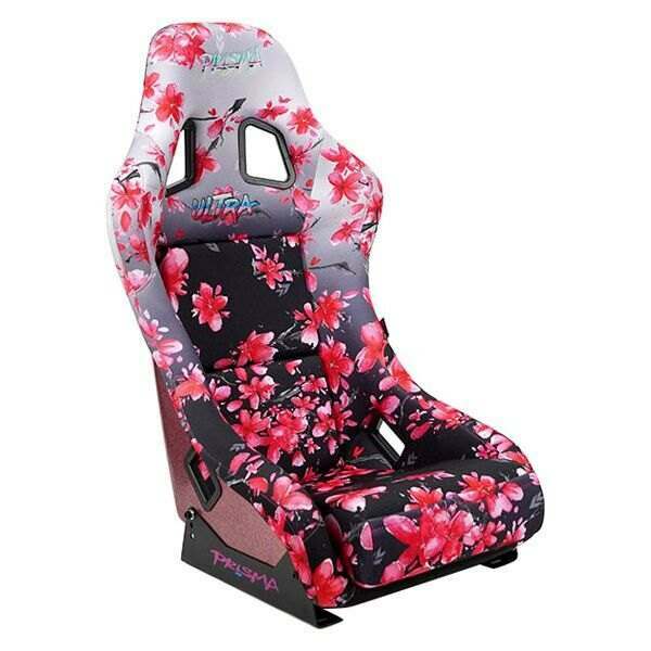 NRG FRP Bucket Seat PRISMA- Japanese Cherry Blossom edition in vegan material with pink pearlized back plus phone pockets. (Medium) - FRP-303-SAKURA