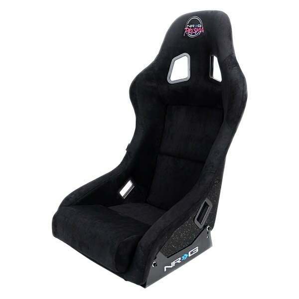 NRG FRP Bucket Seat PRISMA Edition with pearlized back. All Black alcantara vegan material. (Medium) - FRP-303BK-PRISMA