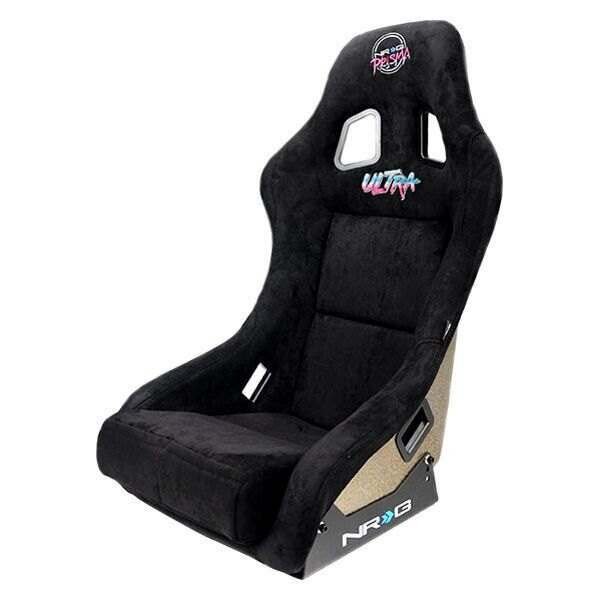 NRG FRP Bucket Seat ULTRA Edition with peralized back, Black alcantara material, phone pockets and special ultra embroidery (Medium) - FRP-303BK-ULTRA