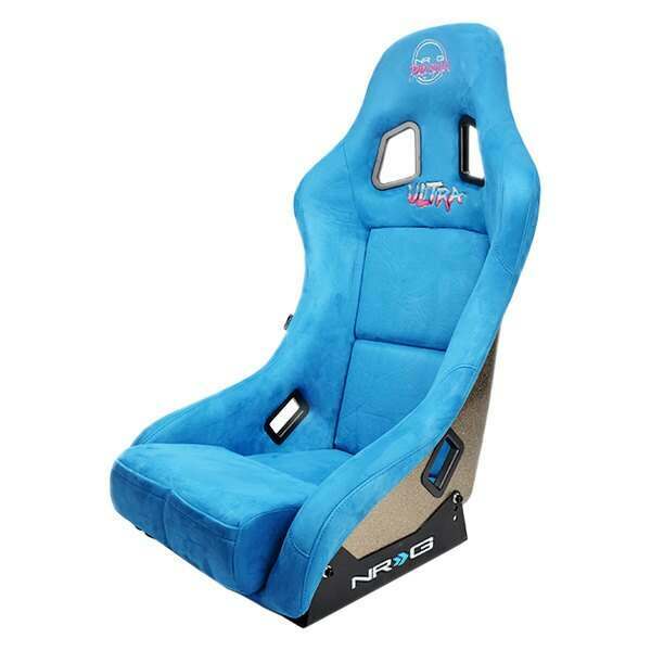 NRG FRP Bucket Seat ULTRA Edition with peralized back, Grey vegan micro fiber material, phone pockets and special ultra embroidery (Large) - FRP-303BL-ULTRA