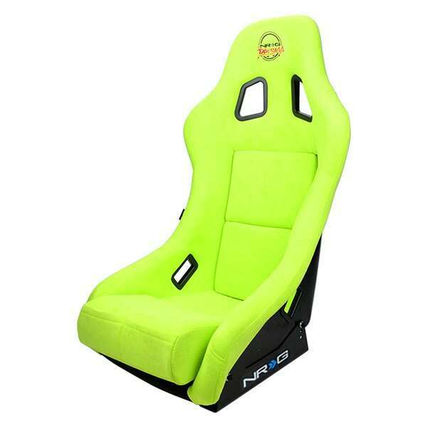NRG FRP Bucket Seat PRISMA Edition with pearlized back. All Neon Green alcantara vegan material w/ phone pockets. (Medium) - FRP-303NG-PRISMA